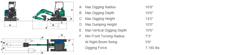 30VX-3 Mini Excavator Dimensions